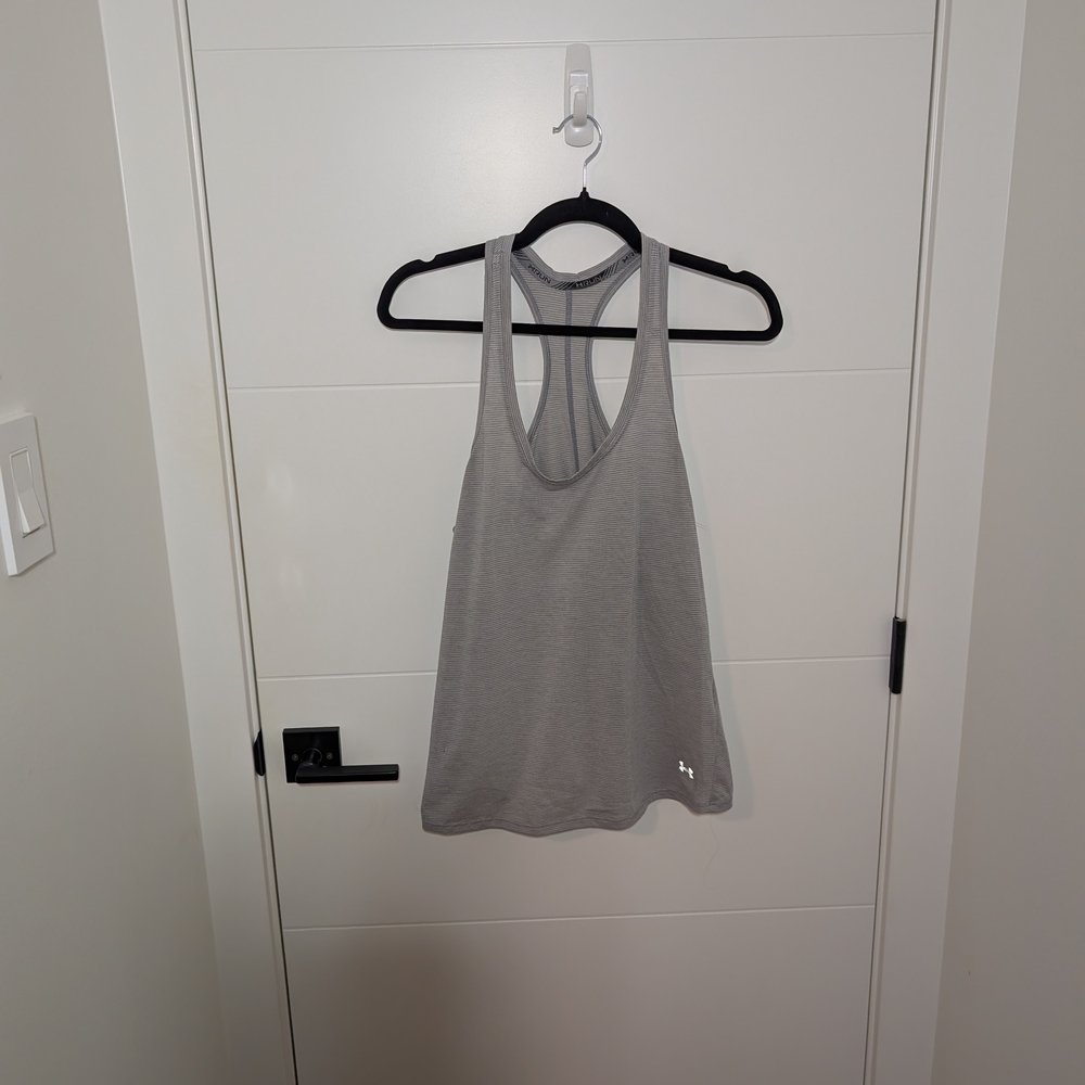 Under Armour Grey Striped Running Tank Top | Sz Medium (Est.)